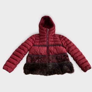 🎁 Moncler Apres ski Persian lamb beaver fur red burgundy down puffer jacket S 1
